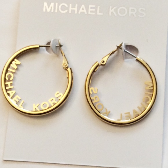 Authentic Michael Kors Signature Hoop Earrings NWT - Picture 2 of 4